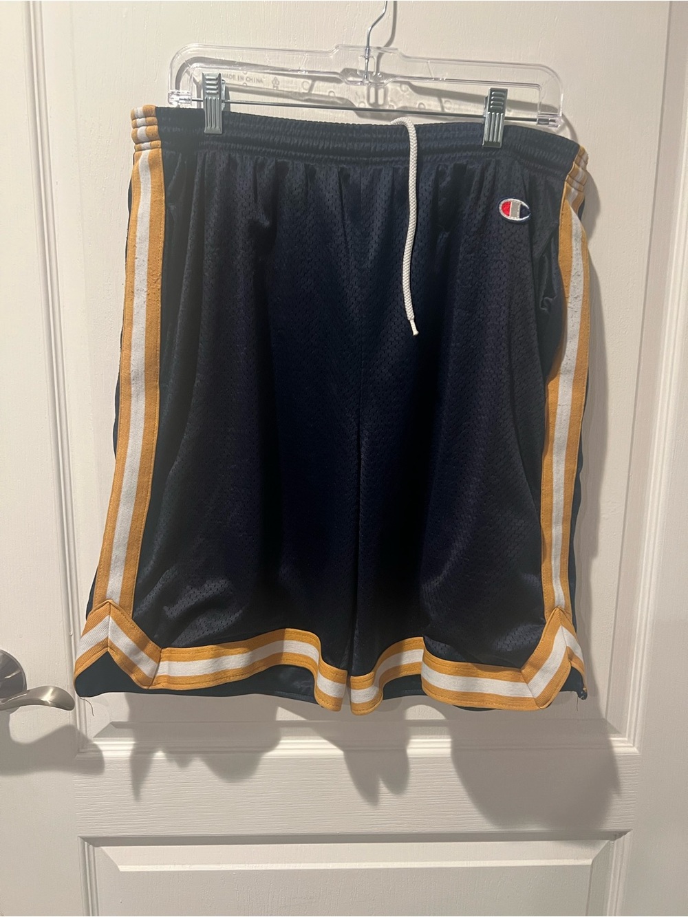 Champion Men’s Navy Athletic Mesh Shorts with Gold Trim
